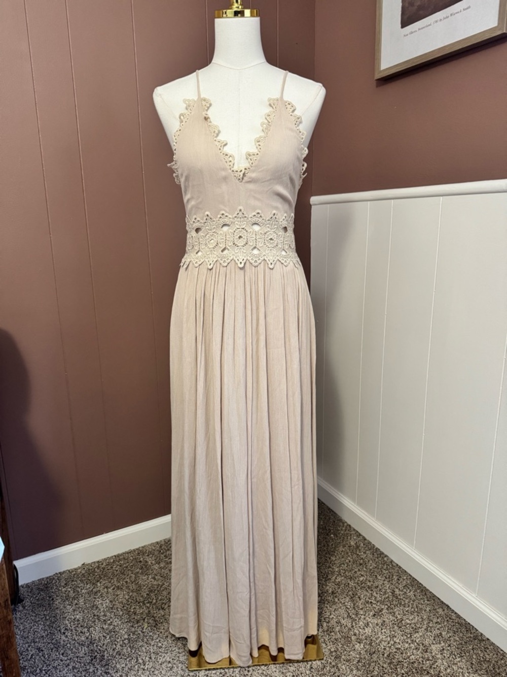 Lulu's Beige Crochet-Waist Maxi Dress Festival